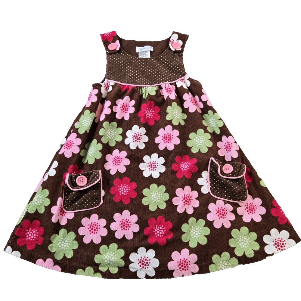 Bonnie‎ Jean Girls Floral Corduroy Jumper Dress Pockets 100% Cotton Size 6